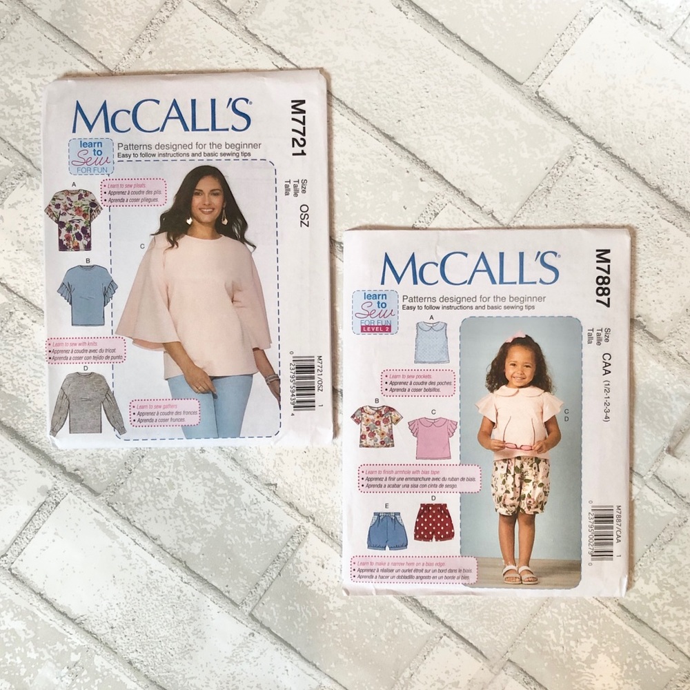 McCalls Sewing Pattern Bundle: Women’s Knit Tops M7721 & Toddler Set M7887 UNCUT